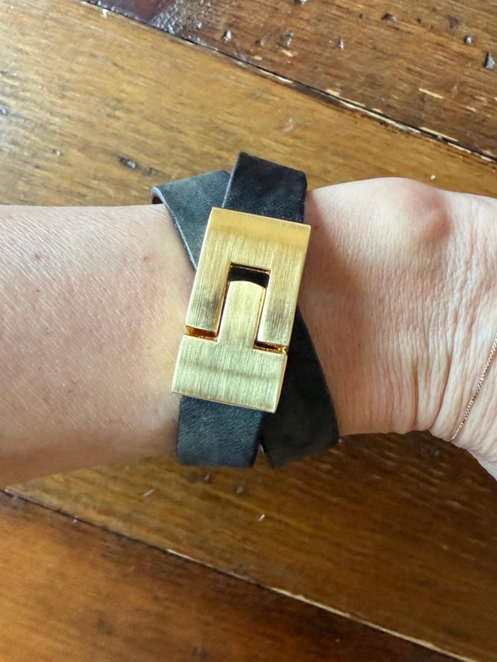 Leighelena Double Jigsaw Black Leather Wrap Bracelet